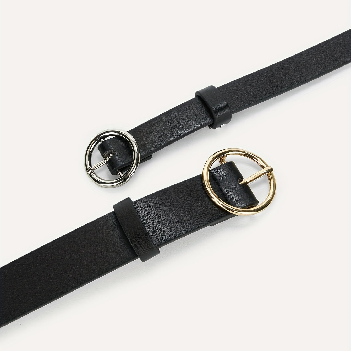 2pcs Set Round Pin Buckle 1.8" 2-Belt Solid PU Casual Belt for Women