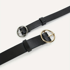 2pcs Set Round Pin Buckle 1.8" 2-Belt Solid PU Casual Belt for Women