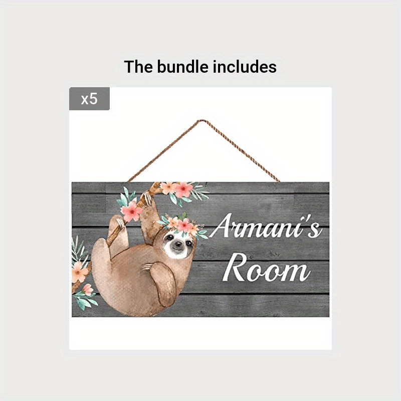 Floral Sloth Door Nursery Decorative Wood Sign