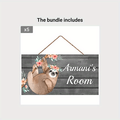 Floral Sloth Door Nursery Decorative Wood Sign