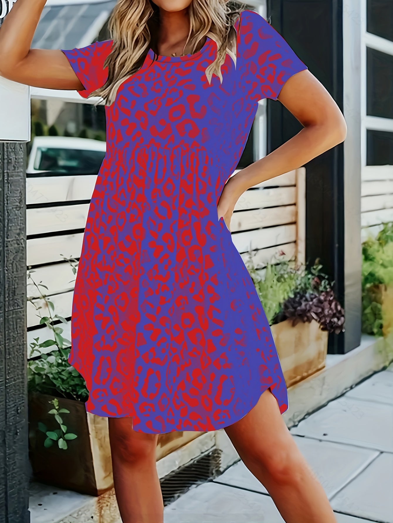  Leopard Print Stretch Dress