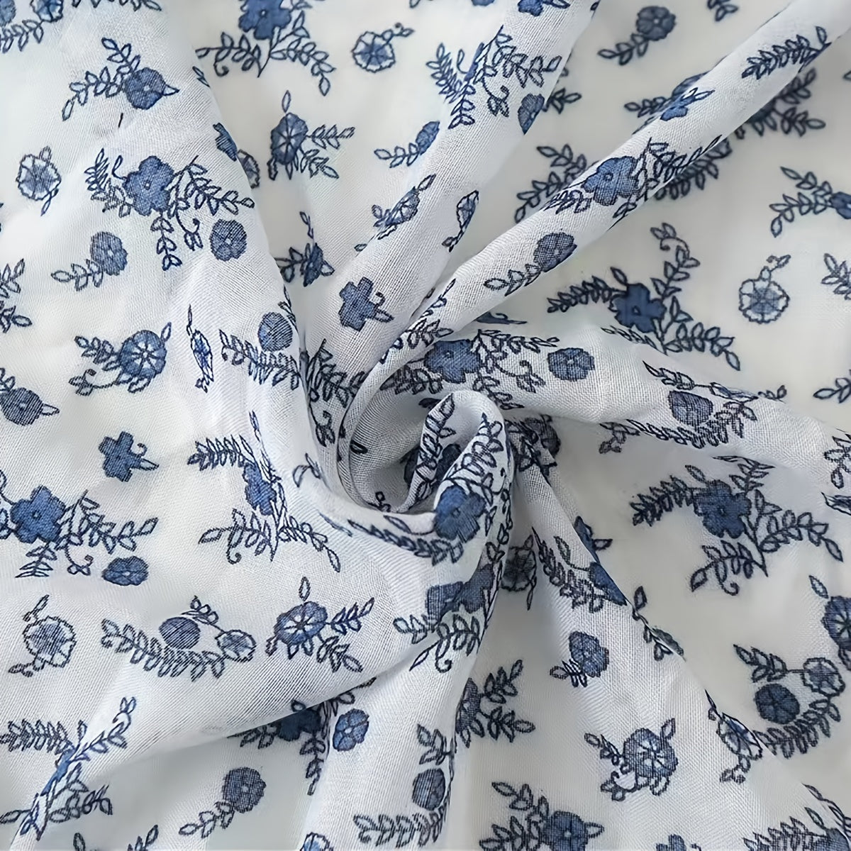 Navy Floral Print Scarf Tassel Shawl Breathable Outdoor Beach Travel