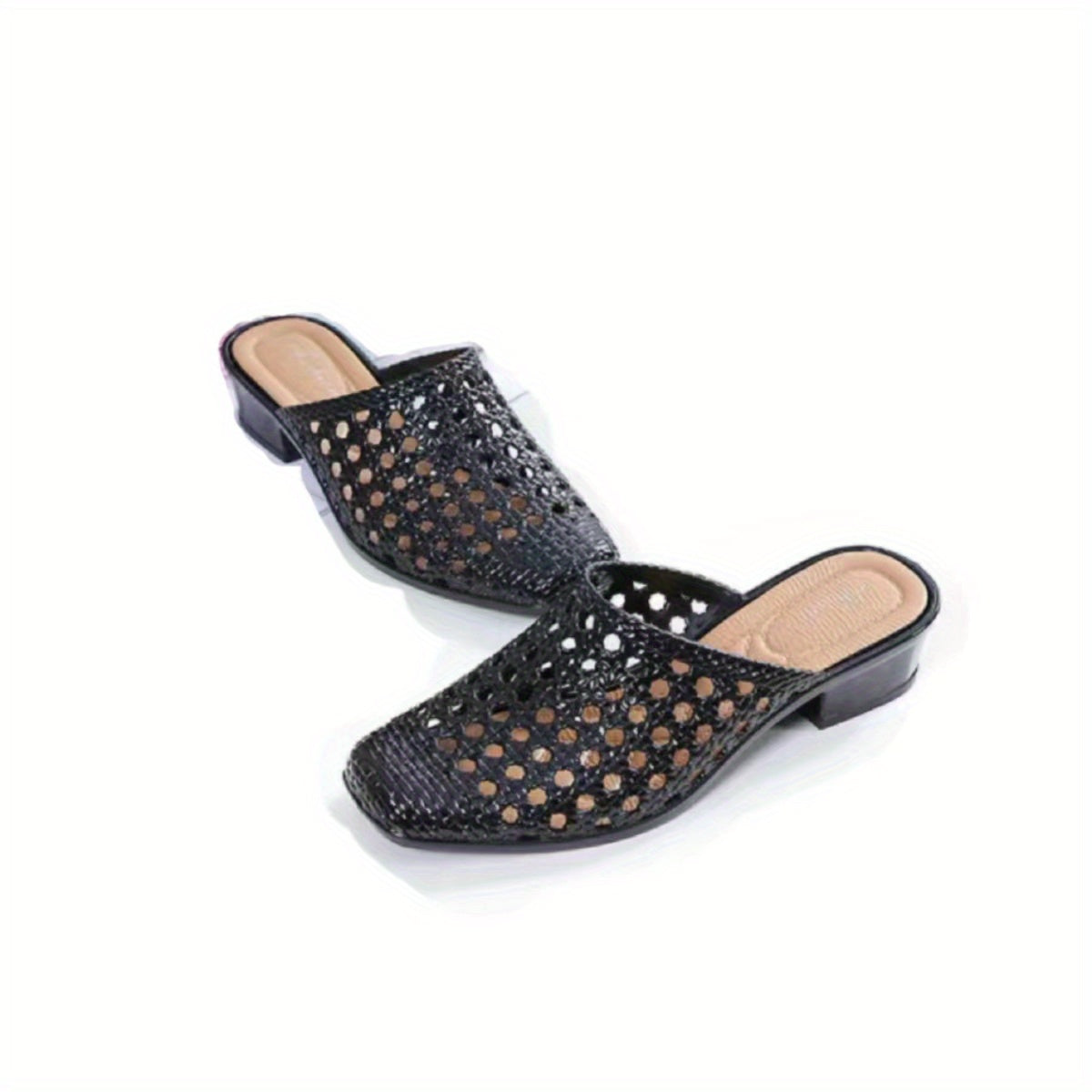 Women's Hollow Out Slides Block Heel Shoes Breathable Summer Shoes