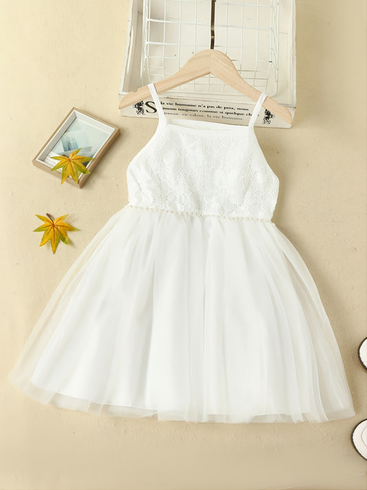 Girls' Solid Lace Patchwork Mesh Dress