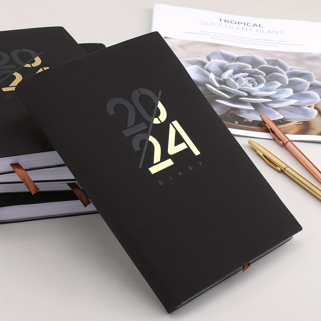 English Calendar Book 365 Days Daily Planner A5 Soft Leather Notebook