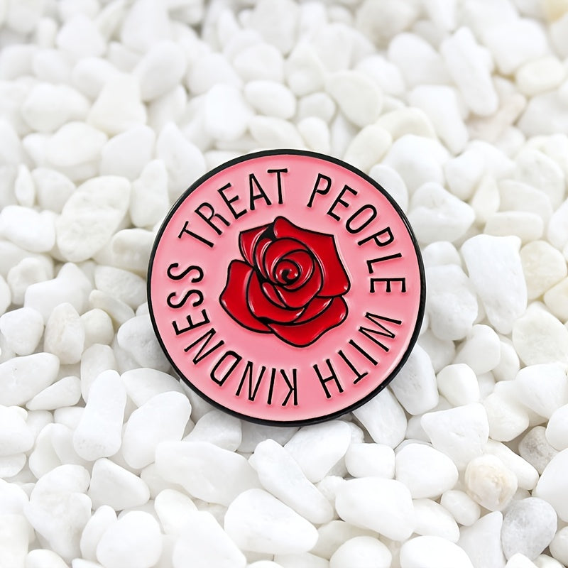 Round Pink Rose Flower Pin
