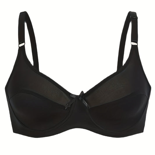  Contrast Mesh Underwire Non Padded Bow Front Bra