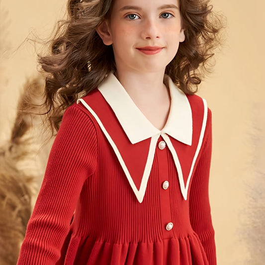 Girls Ribbed Knit Dress for Chinese Year Party