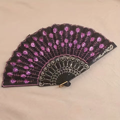 Sequin Men's Handheld Fan with Chinese Embroidery