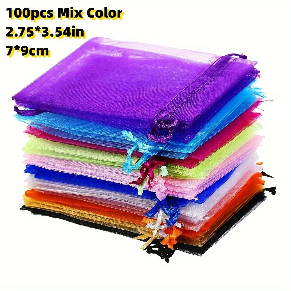 100pcs Transparent Organza Gift Bag Random Organza Favor Bag