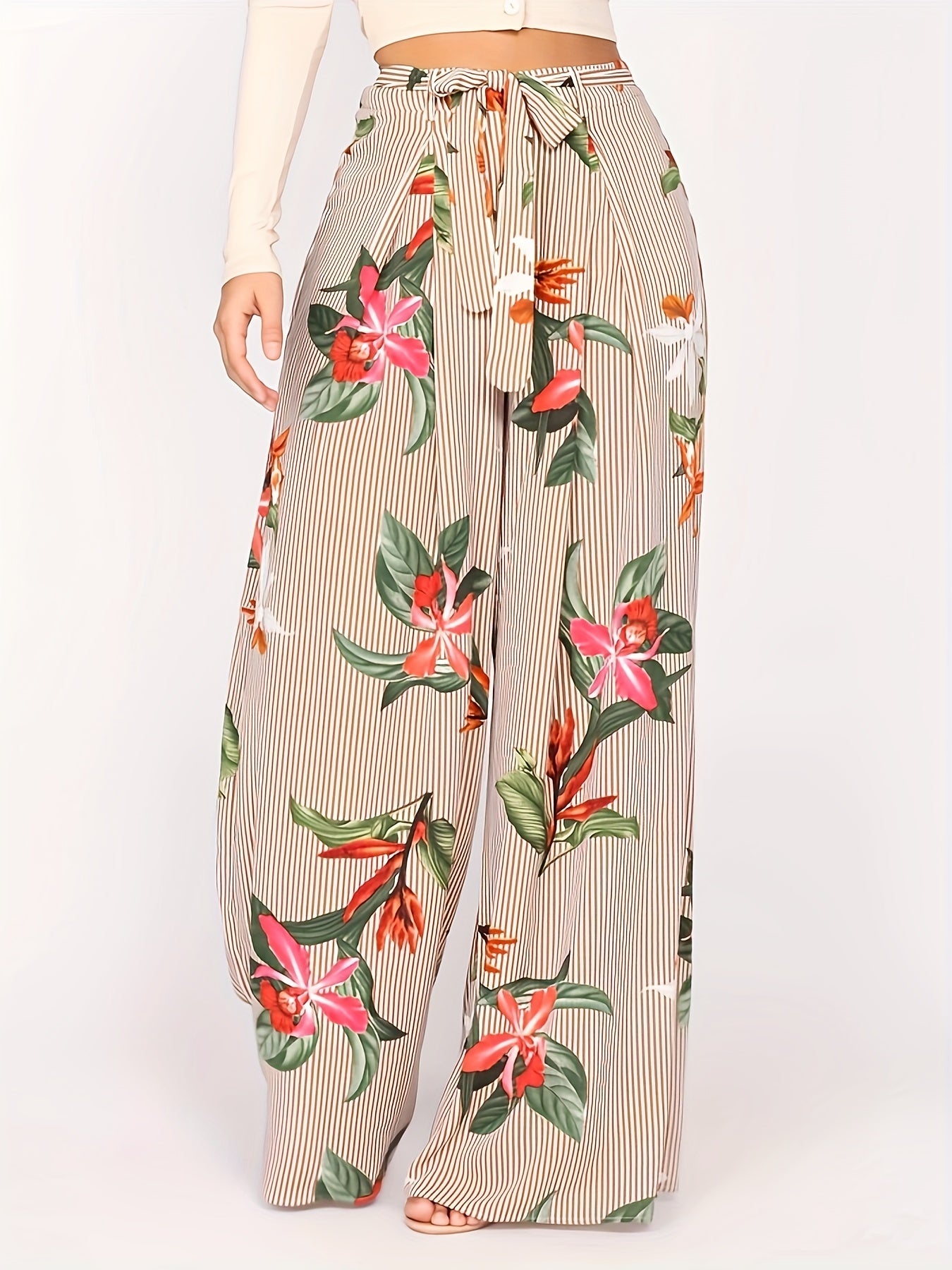  Women's Wide Leg Trousers with Belt