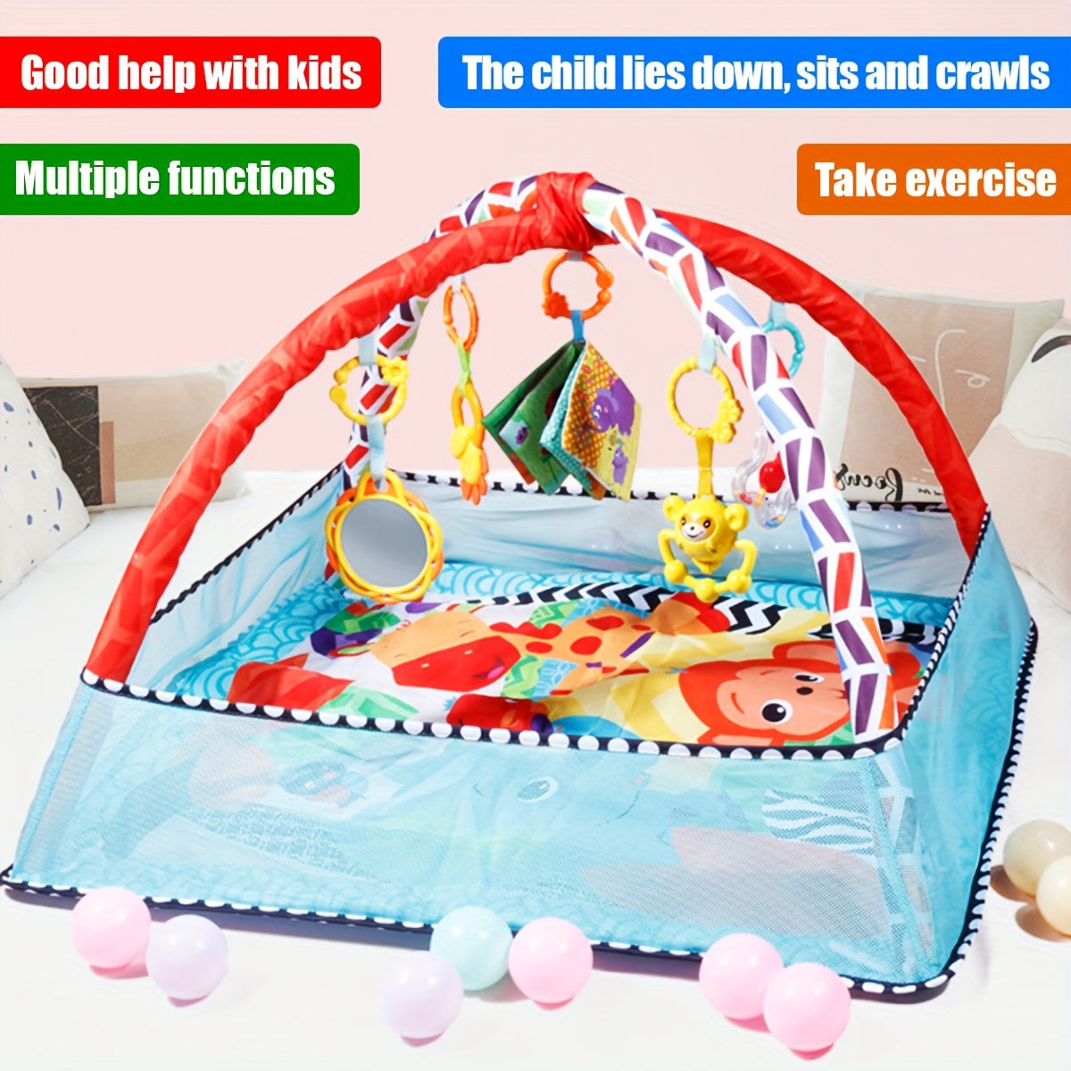 Baby Playpen Gym Hanging Toys Activity Play Mat for Exercise Development