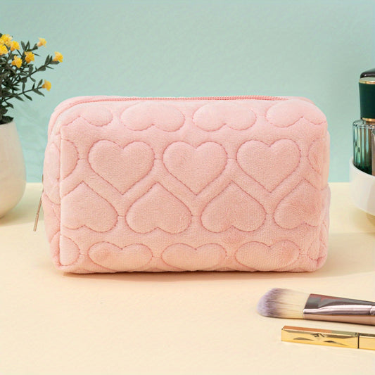 Heart Embossed Makeup Bag Cosmetic Organizer Pouch for Girls and Women