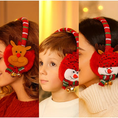 3pcs Christmas Earmuffs Santa Hat Decorations Reindeer Snowman Red Green