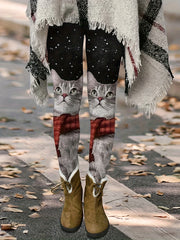  Women's Cat Print High Rise Leggings