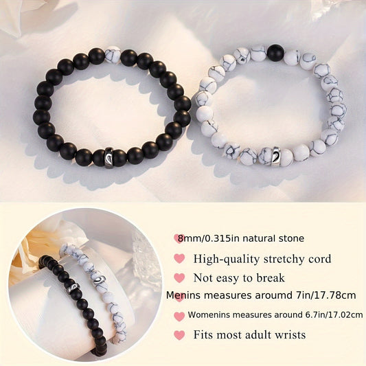 Natural Stone Matching Couple Bracelets for Him & Her High Stretchy C