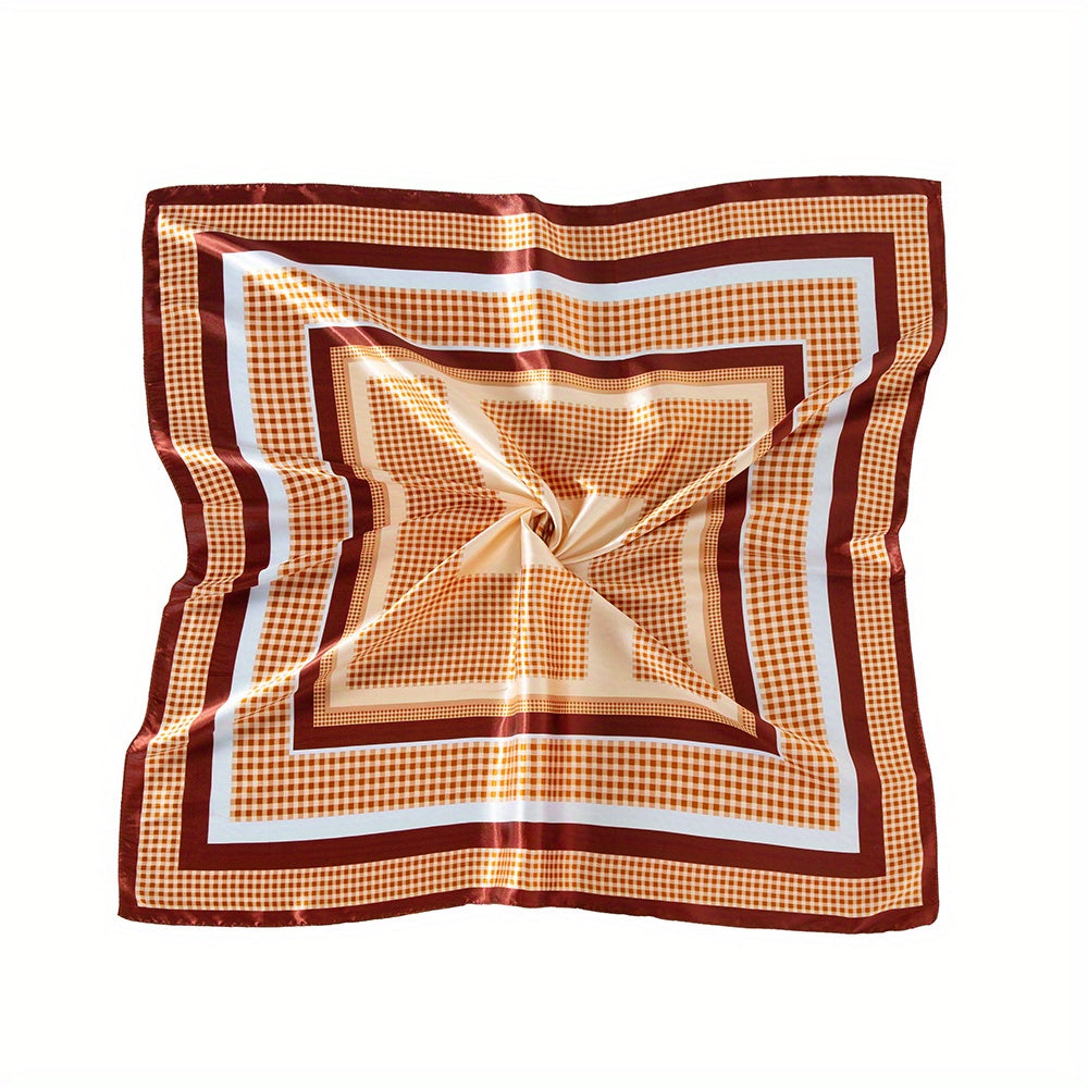 Plaid Satin Square Scarf Classic Shawl Printed Hijab Silk Bandana