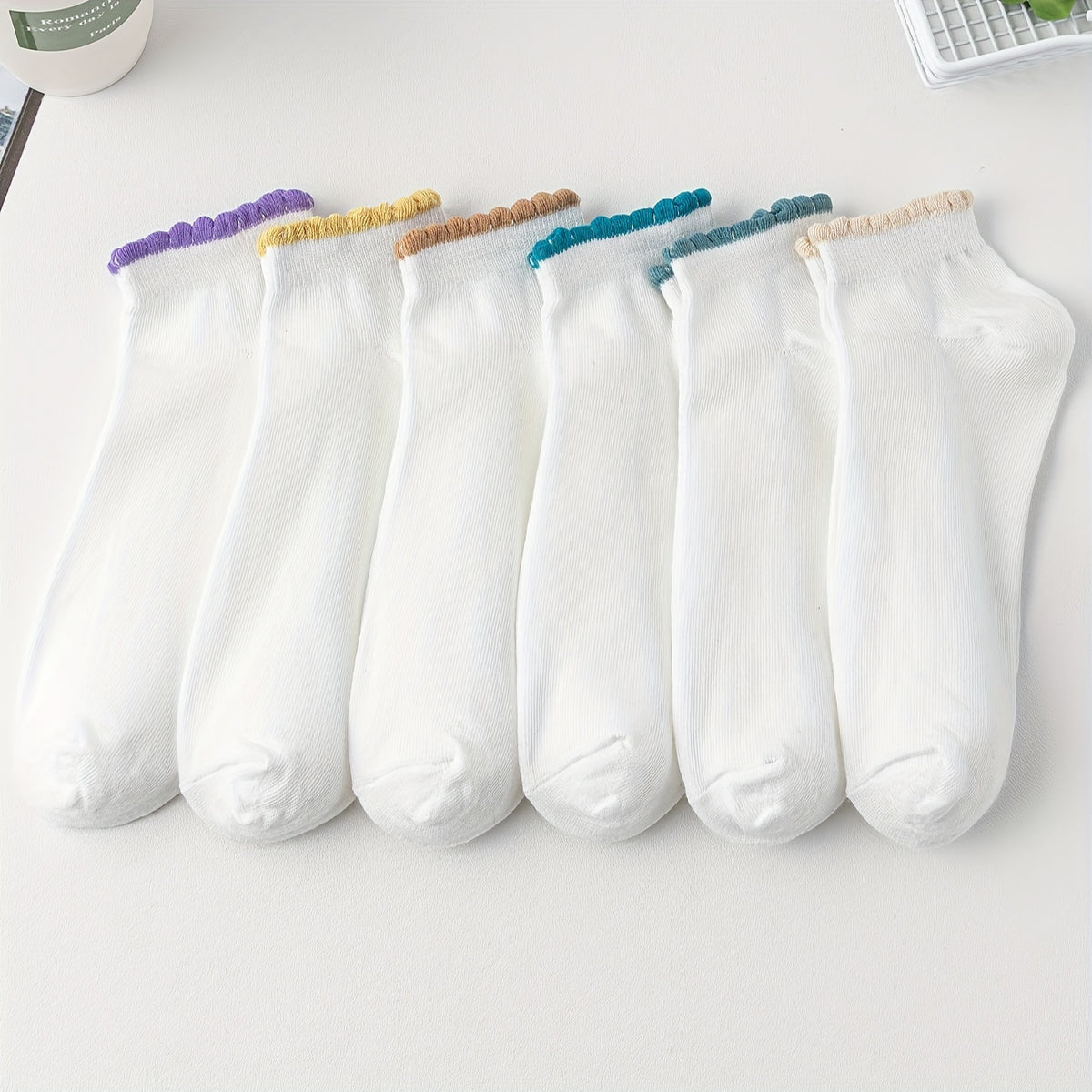 6 Pairs Essential Short Socks with Colorful Trim