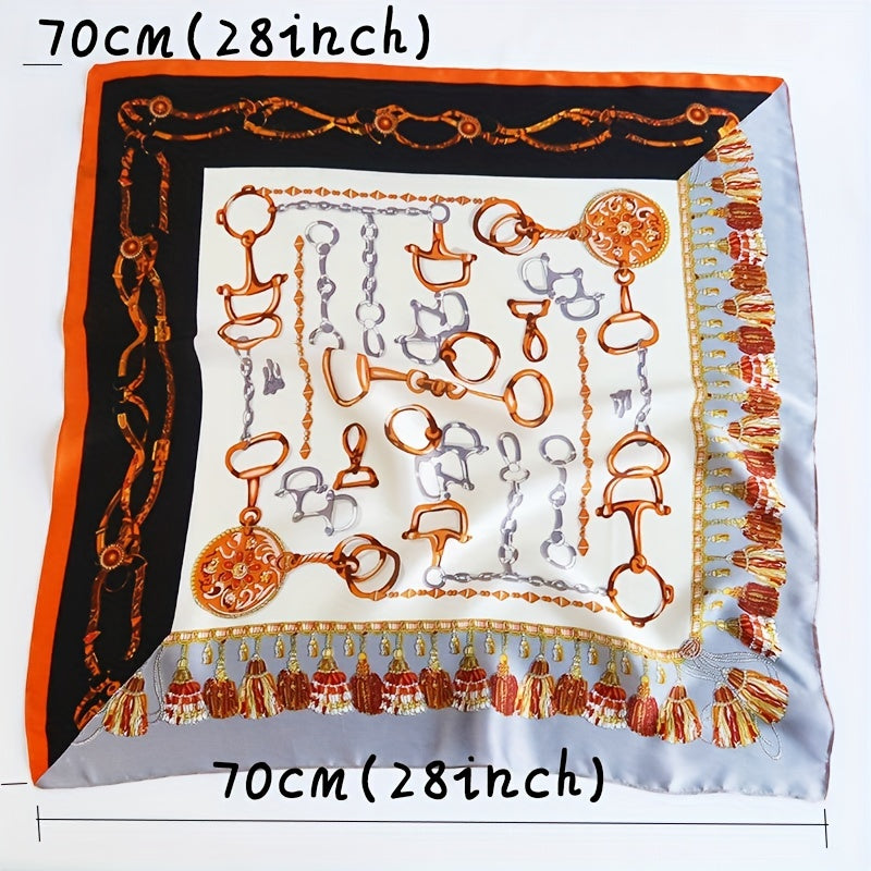 Chain Stripe Print Square Scarf Thin Neckerchief Silk Bandana