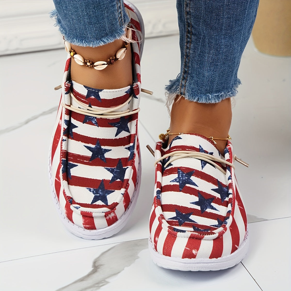 Women's Star & Striped Canvas Shoes Lace Up Sneakers