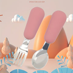 2pcs Stainless Steel Toddler Cutlery Baby Fork & Spoon Set