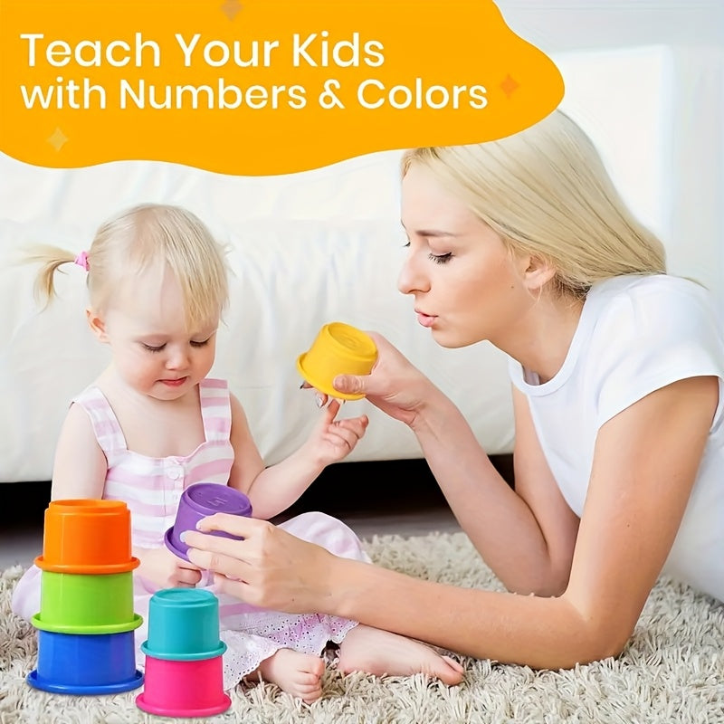 Colorful Rainbow Stacking Cups for Bath, Beach, Indoors