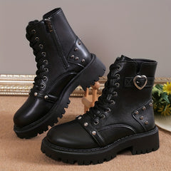 Women's Studded Platform Boots Chunky Heel Combat Shoes