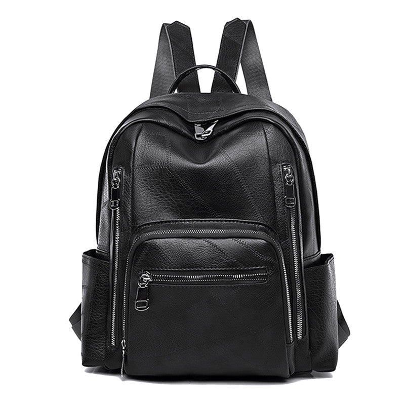 Embossed Backpack Zipper Large Capacity Knapsack Soft Faux Leather