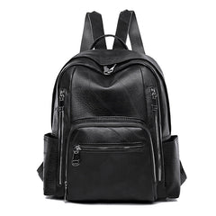 Embossed Backpack Zipper Large Capacity Knapsack Soft Faux Leather