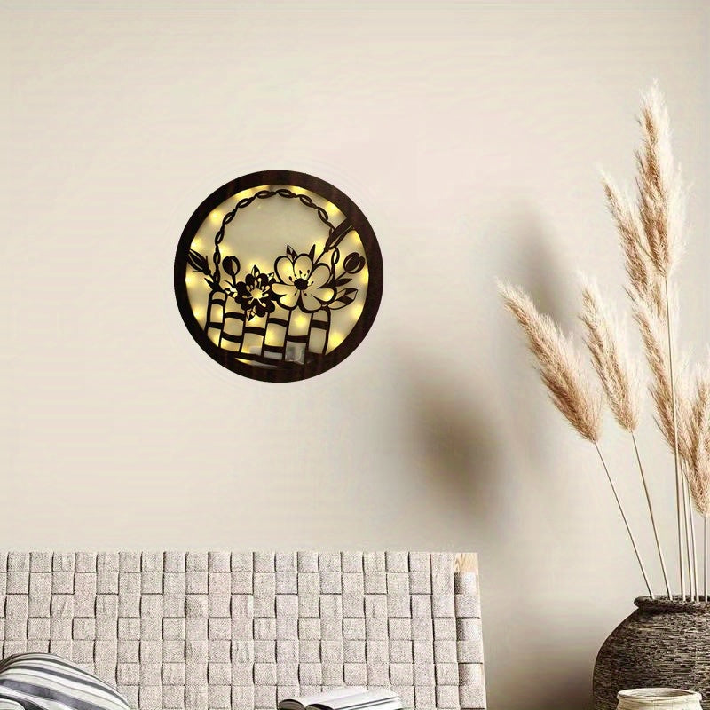 Children's Room Decoration Wall Clock LED Creative Light Retro Wooden Sign