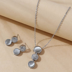 Opal Jewelry Set Pendant Necklace & Earrings Rhinestone Inlaid Sweet Women Gift