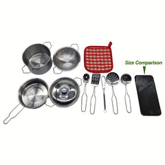 Kids Stainless Steel Pretend Kitchen Set with Cooking Utensils