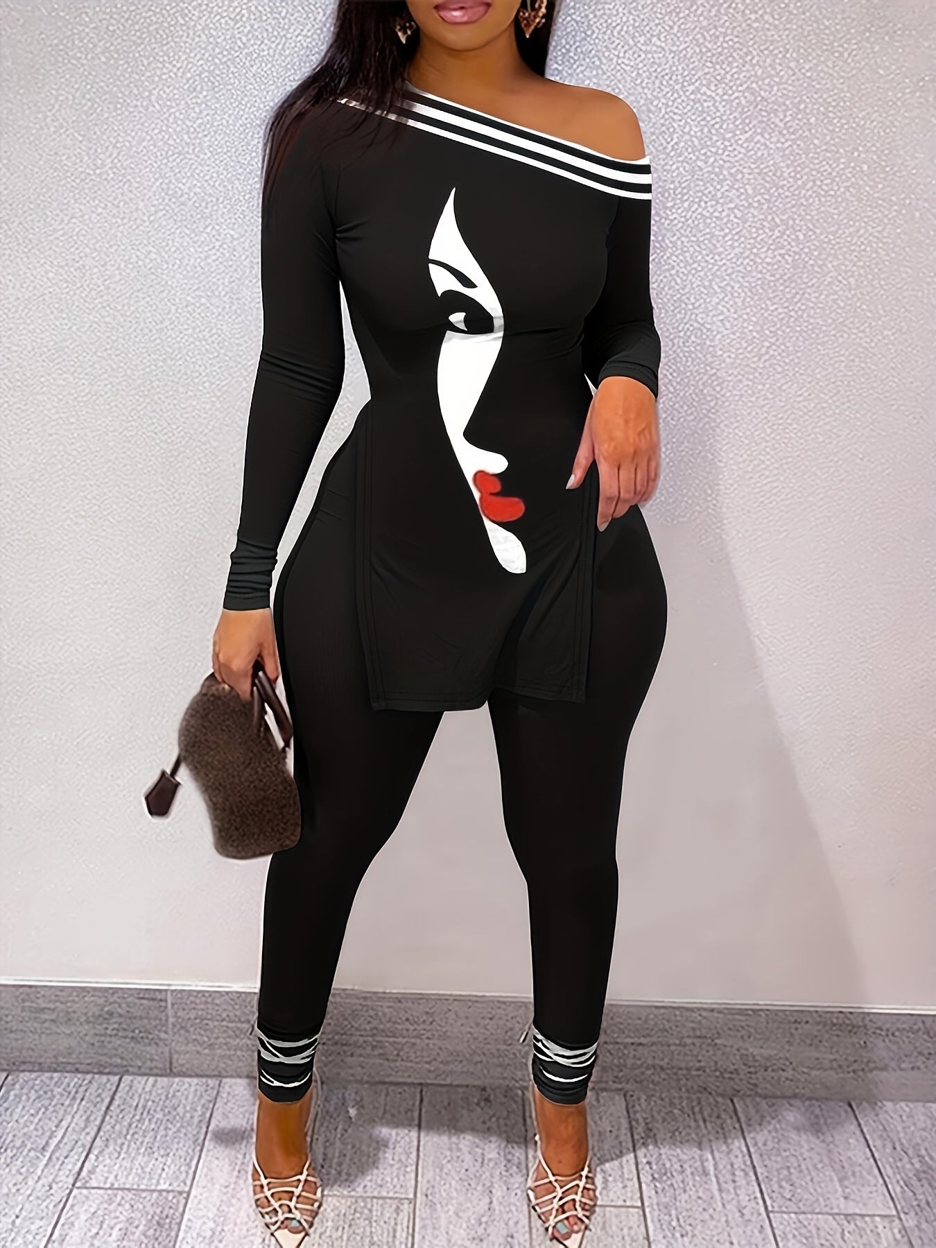 Off Shoulder Asymmetrical Pantsuits Two Piece Set