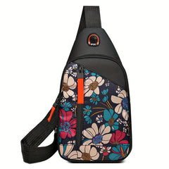 Floral Print Sling Backpack Nylon Crossbody Bag