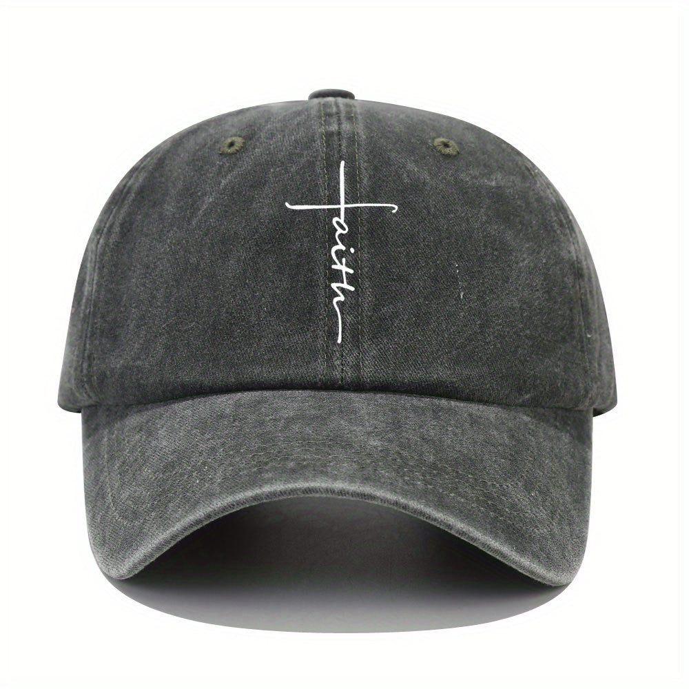 Vintage Distressed Baseball Cap With Faith Letter Sun Print