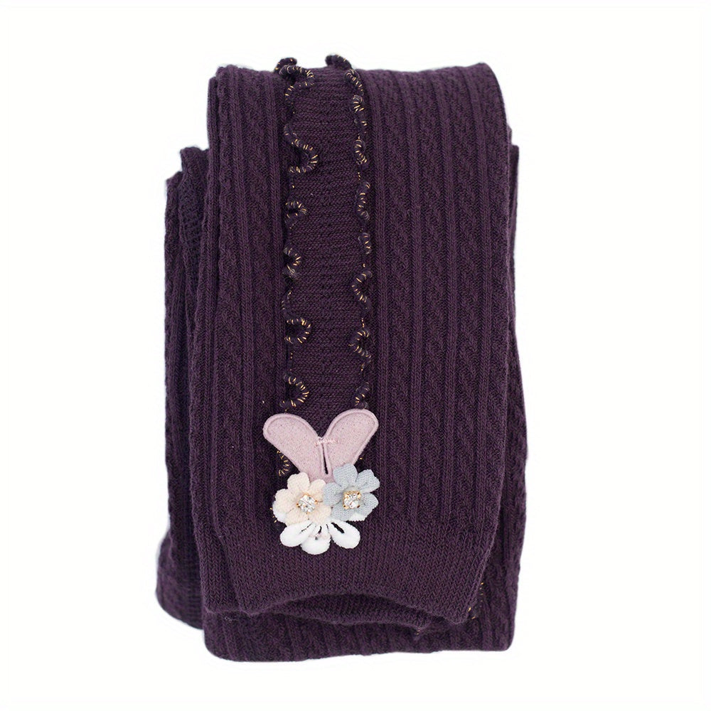 Girls Side Frill Trim Knit Leggings Flower Bunny Footless Tights Pants