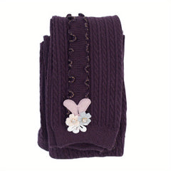 Girls Side Frill Trim Knit Leggings Flower Bunny Footless Tights Pants