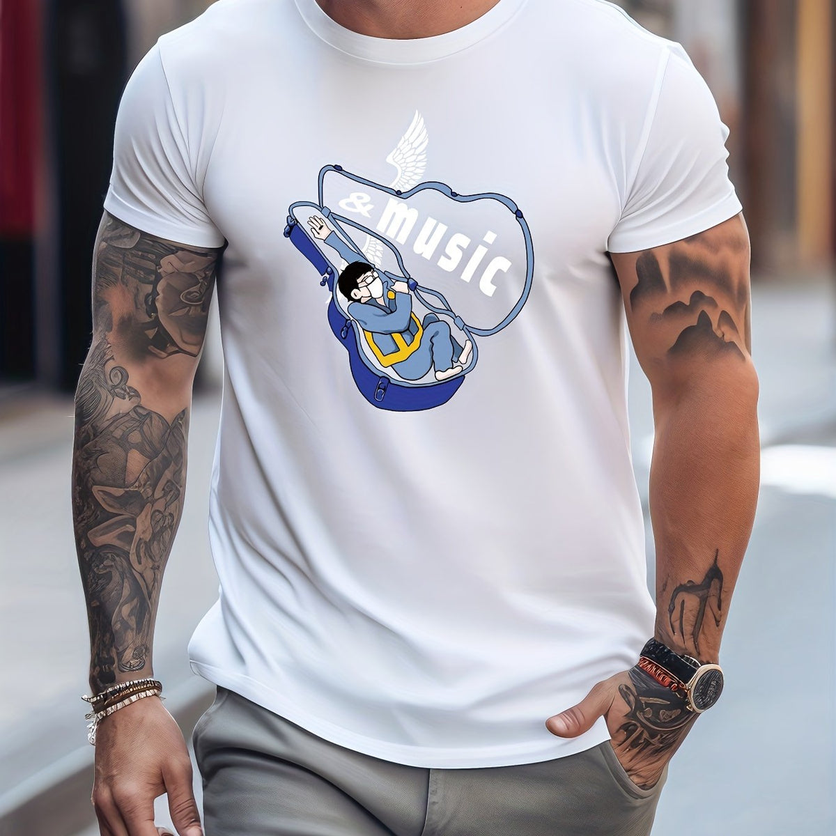 Men's Printed Leisure Sports T shirt Casual Stretch Tee Shirt
