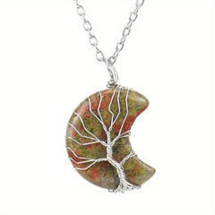 Moon Necklace Fortune Tree Natural Stone Amethyst Pendant