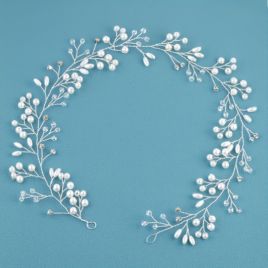 Silver Bridal Headpiece Faux Pearl Crystal Hair Accessories