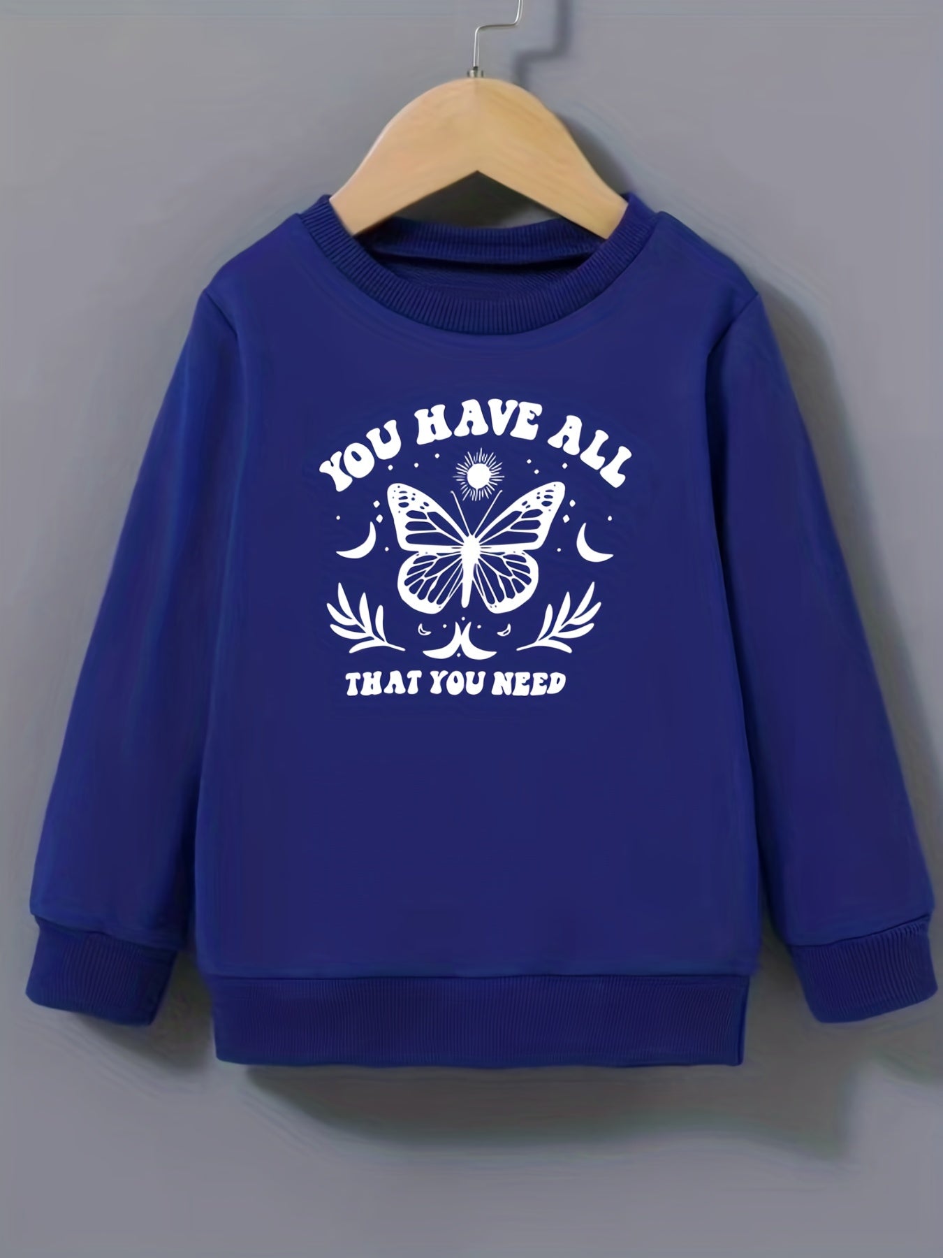 Butterfly Pattern Round Neck Sweatshirt For Girls