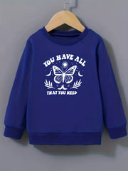 Butterfly Pattern Round Neck Sweatshirt For Girls