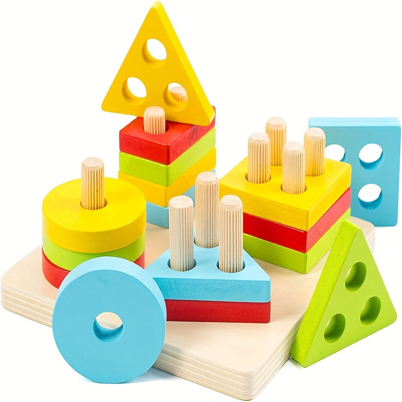 Wooden Sorting And Stacking Toy Shape Sorter Toddlers Montessori