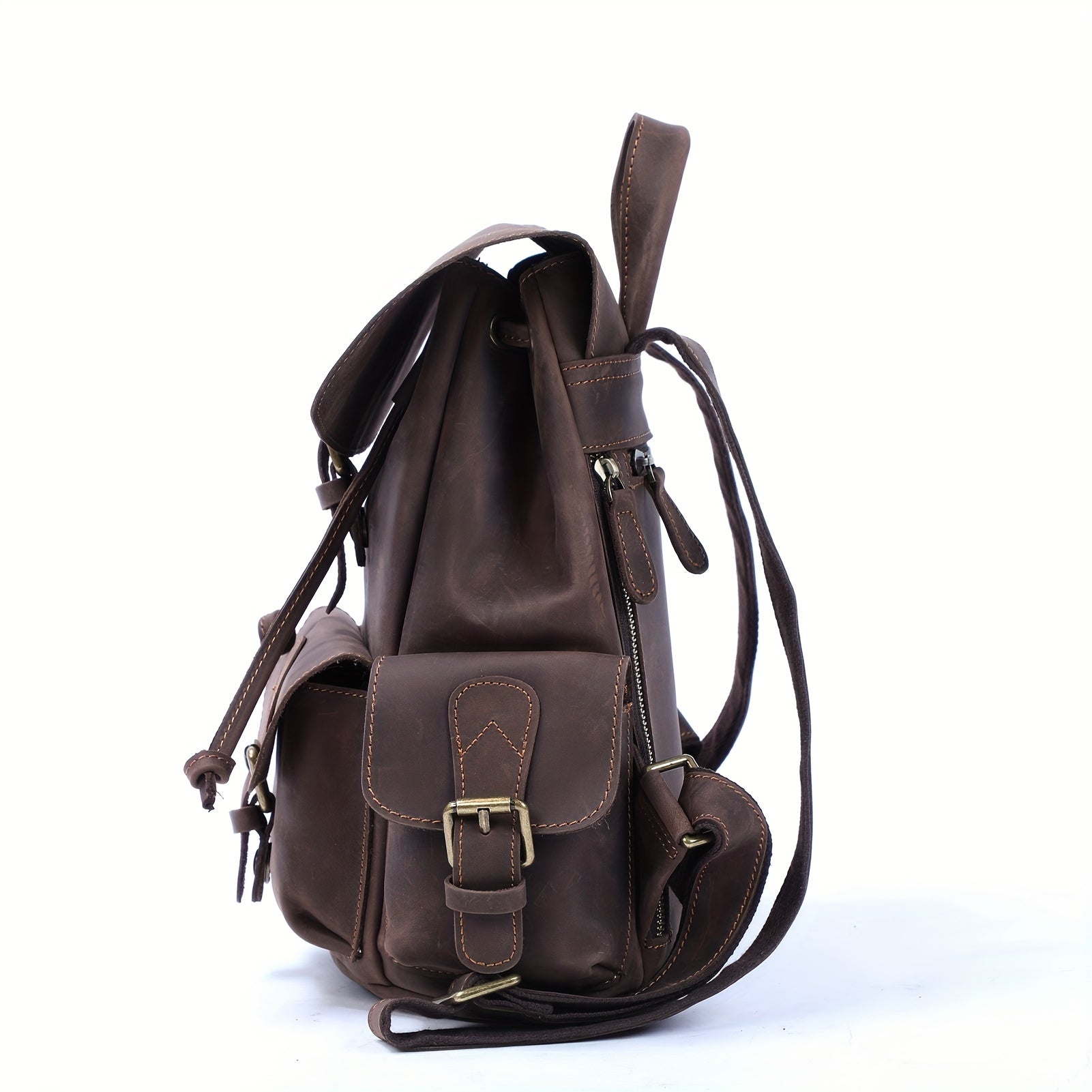 Vintage Leather Backpack Classic Schoolbag Crazy Horse Leather Bag