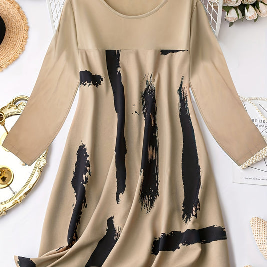  Women's Long Sleeve Brush Print Dress