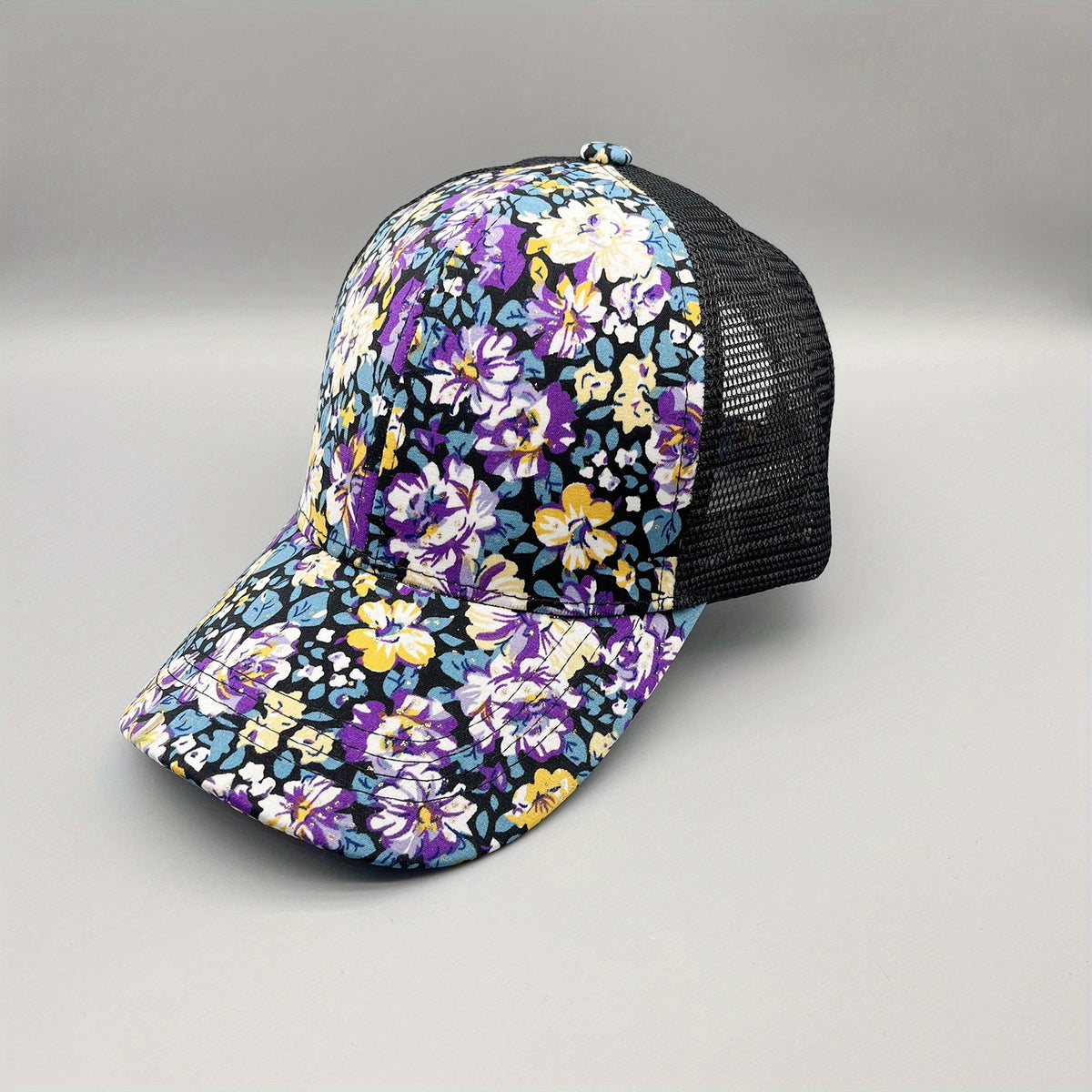 Red Flower Print Trucker Hat Vintage Hot Stamping Sunshade Baseball Cap