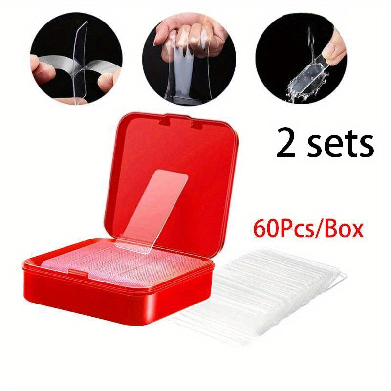 60pcs Transparent Double-Sided Adhesive Tape Non-marking Washable Sticker