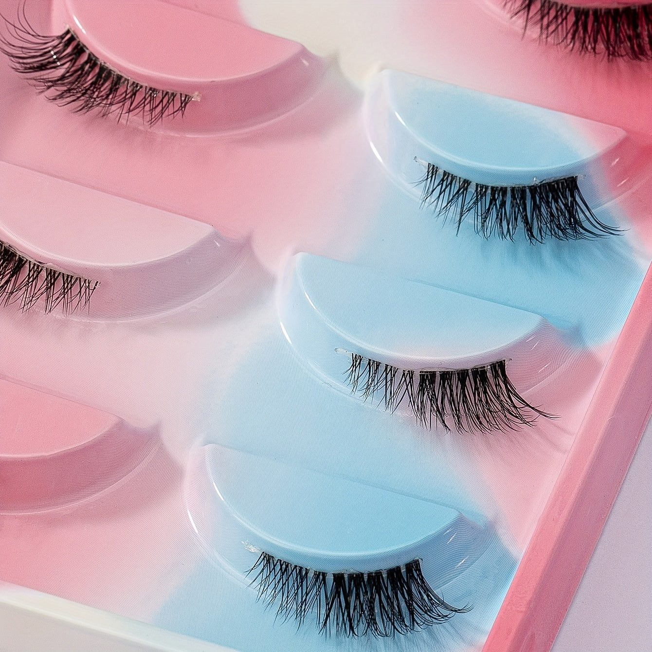 5 Pairs Natural Crossed Wispy False Eyelashes 11mm Transparent Stem