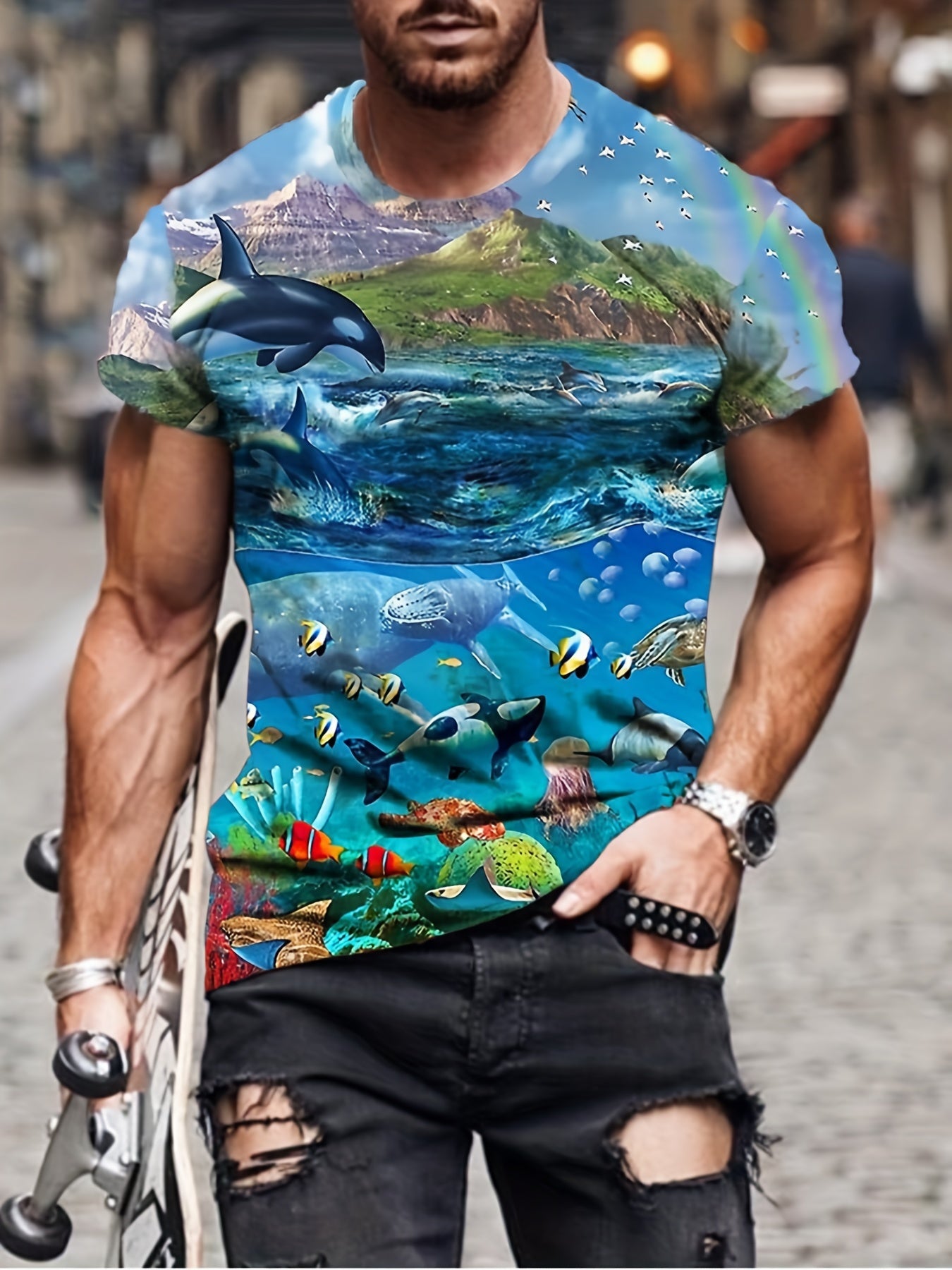 Men's Marine Life Graphic T shirt 3D Digital Print Casual Tee