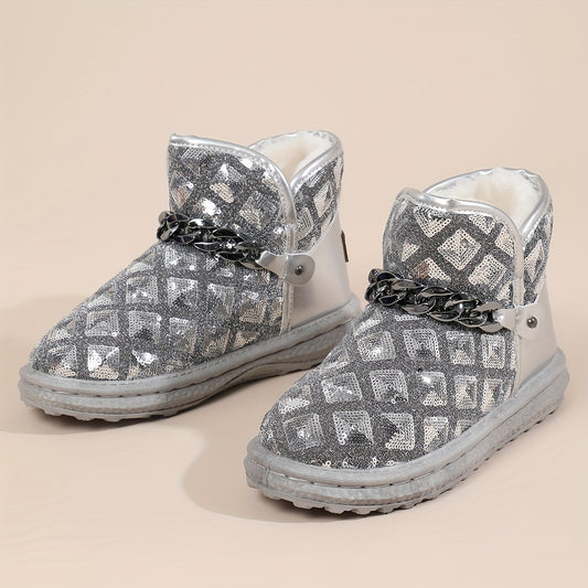 Y2K Snow Boots Sequin Glitter Chain Heighten Non Slip